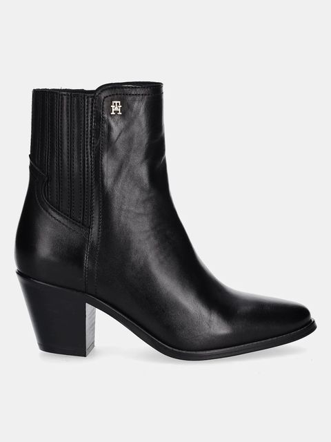 Tommy Hilfiger sztyblety skórzane WESTERN MID HEEL LEATHER CHELSEA damskie kolor czarny na słupku FW0FW08890