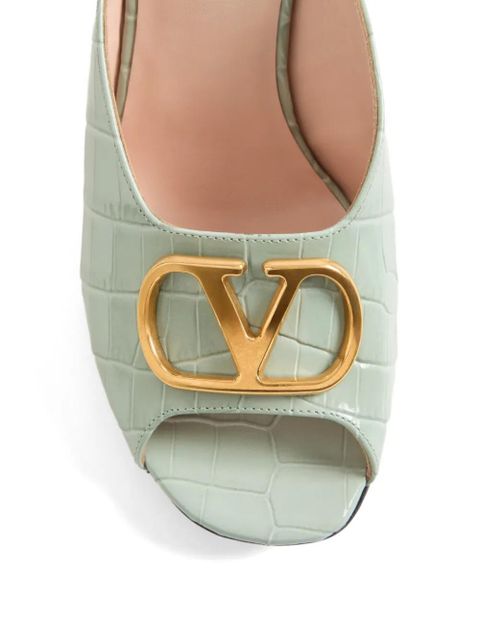 Valentino Garavani VLogo Signature Slide Sandals In Printed Calfskin 95MM - Green