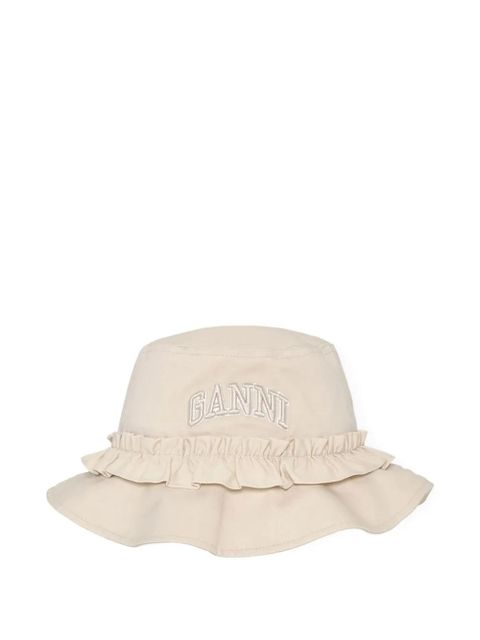 GANNI logo-embroidered bucket hat - White - zdjęcie produktu nr 1