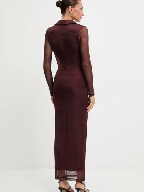 Bardot sukienka kolor bordowy maxi dopasowana 59613DB1