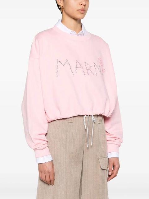 Marni logo-embroidered cropped sweatshirt - Pink
