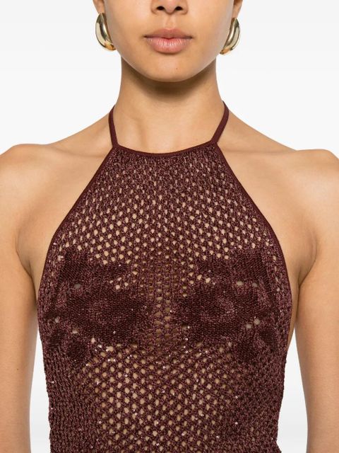 AMIRI sequin-embellished open-knit top - Red