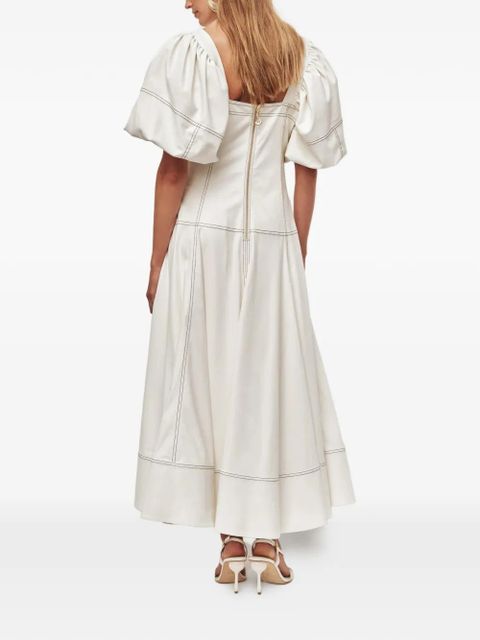 Aje Ether puff-sleeve topstitched midi dress - Neutrals