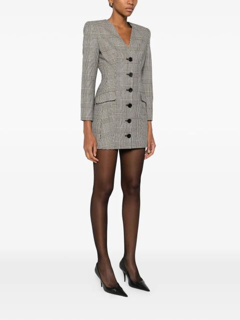 Self-Portrait check button mini dress - Black