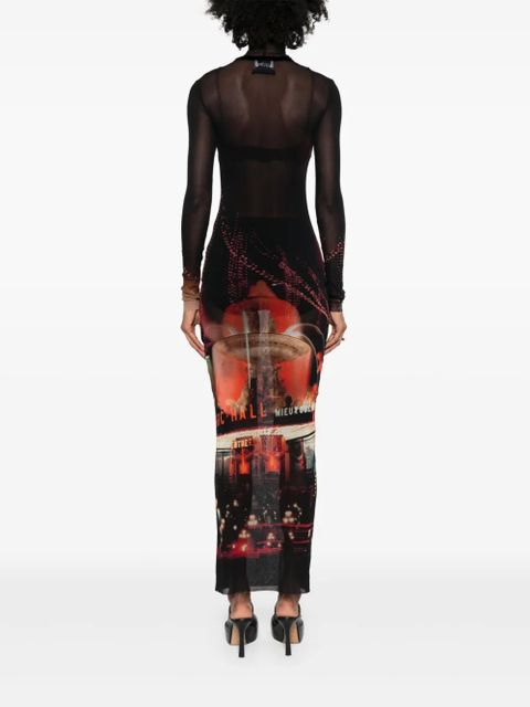 Jean Paul Gaultier Pigalle-print tulle maxi dress - Black