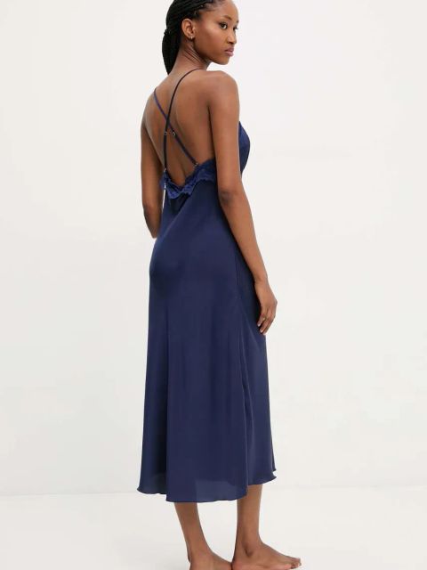 Answear.LAB koszulka nocna jedwabna damska kolor granatowy satynowa