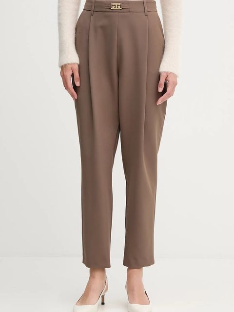 Gaudi spodnie damskie kolor brązowy fason cygaretki high waist 521FD25011