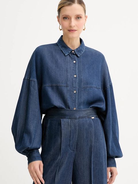 Fracomina koszula jeansowa damska kolor niebieski relaxed z kołnierzykiem klasycznym FJ25WT6004W78301 - zdjęcie produktu nr 1