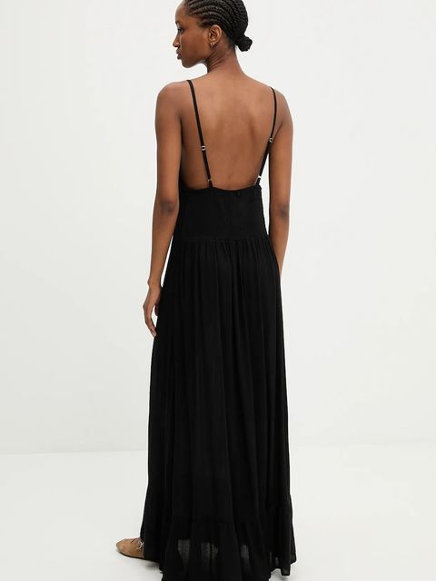 Answear.LAB sukienka bawełniana kolor czarny maxi rozkloszowana