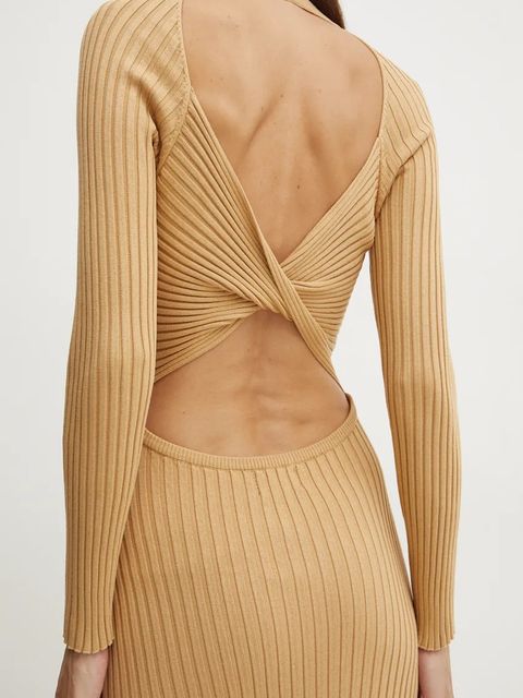 Bardot sukienka AMARO kolor beżowy maxi rozkloszowana 59510DB