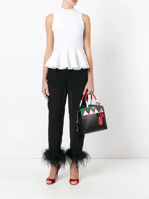 Prada sheer effect trousers with Ostrich feather cuffed ankles - Black