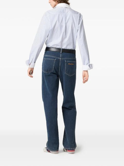 Miu Miu striped logo-embroidered shirt - Blue