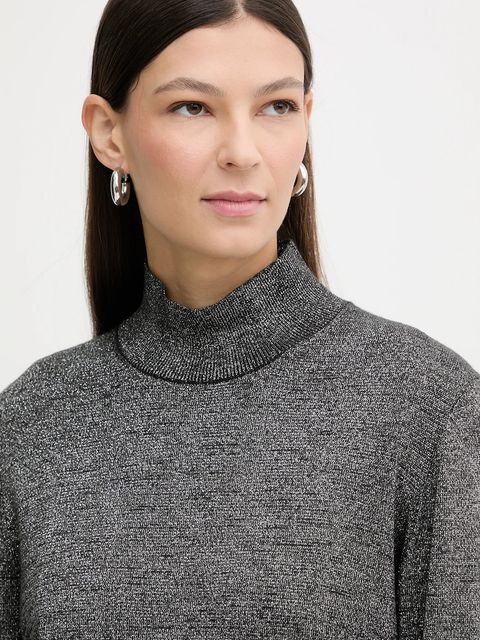 Calvin Klein sweter z dodatkiem wełny damski kolor szary lekki z półgolfem LV044E363G