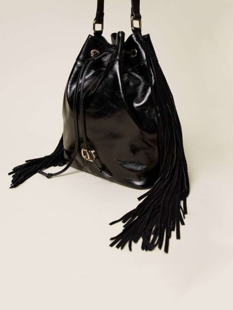 TWINSET - Czarna skórzana torba z frędzlami
