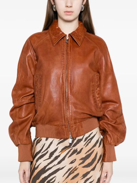 PINKO collared leather jacket - Brown