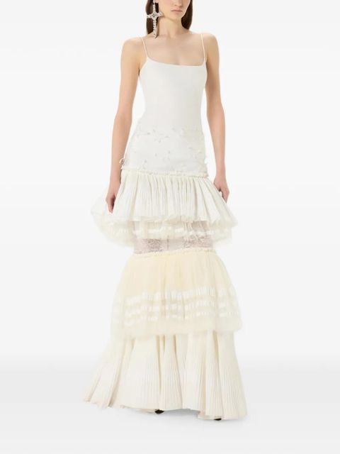 Blumarine butterfly-appliqué pleated maxi dress - White