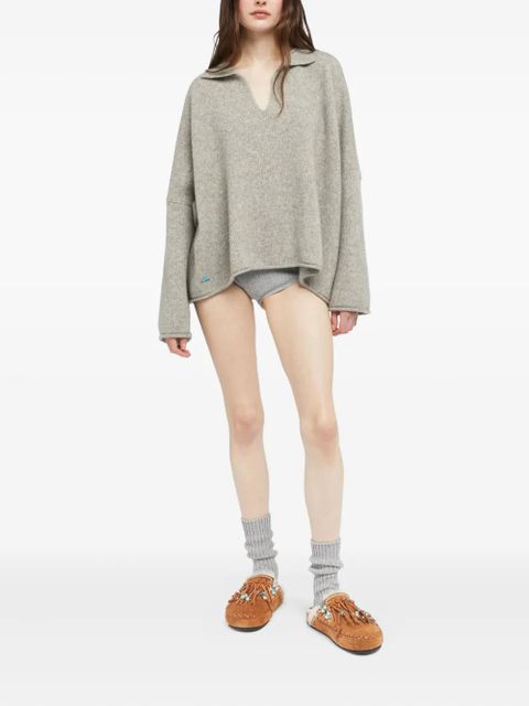 Alanui ribbed polo neck top - Grey