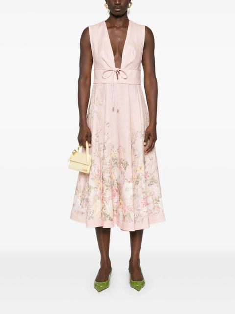 ZIMMERMANN Waverly Plunge linen midi dress - Pink - zdjęcie produktu nr 2