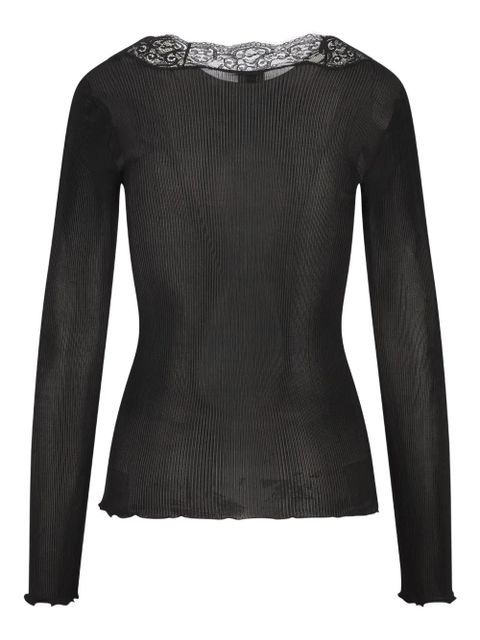 Saint Laurent lace-trim ribbed cardigan - Black - zdjęcie produktu nr 2