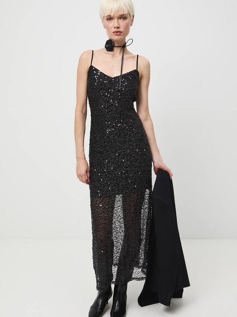 Medicine sukienka kolor czarny maxi dopasowana - zdjęcie produktu nr 2