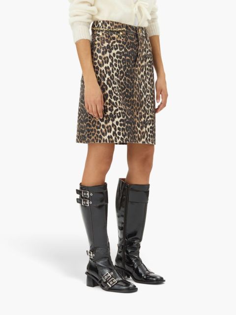GANNI leopard-print denim midi skirt - Brown