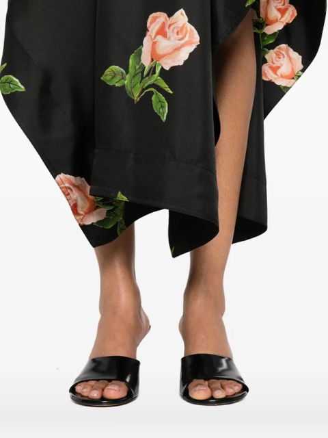 Nanushka rose-print drape-hem skirt - Black