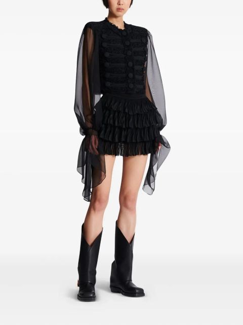 Balmain chiffon-sleeve tweed jacket - Black