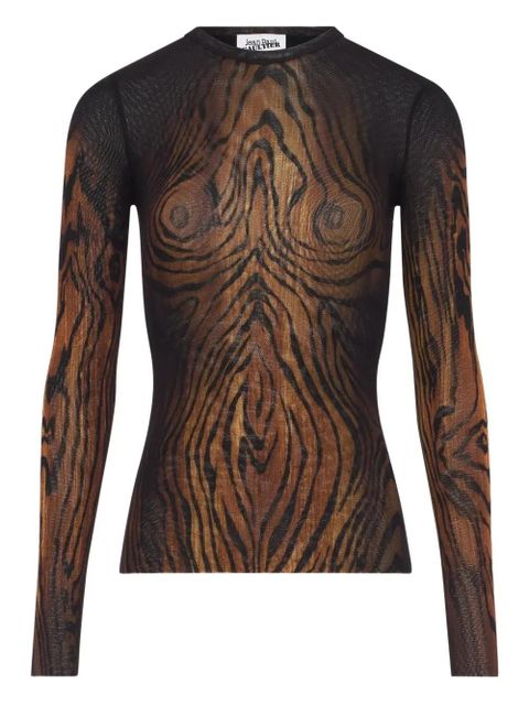 Jean Paul Gaultier wood-print mesh top - Black - zdjęcie produktu nr 1