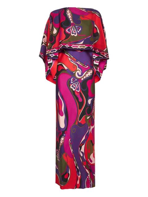 PUCCI Orchidee-print cape-detail maxi dress - Red - zdjęcie produktu nr 1