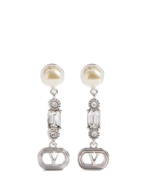 Valentino Garavani Ovalette metal, pearl and Swarovski® crystal earrings - Silver - zdjęcie produktu nr 1