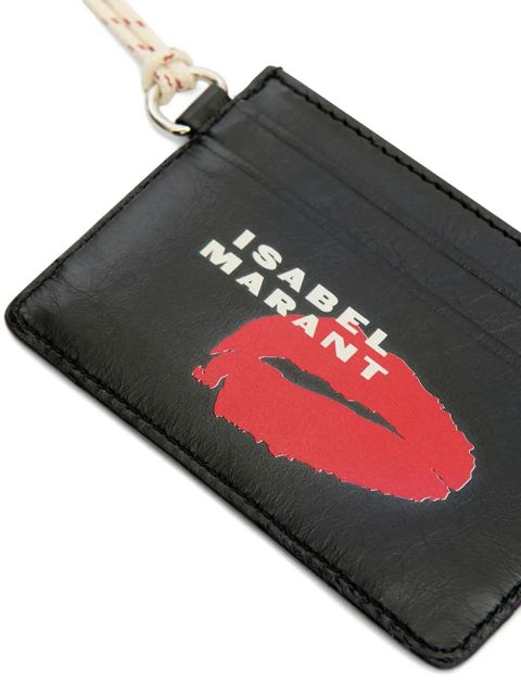 ISABEL MARANT logo-detail leather card holder - Black