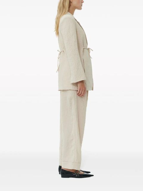 GANNI tie-fastening textured blazer - Neutrals