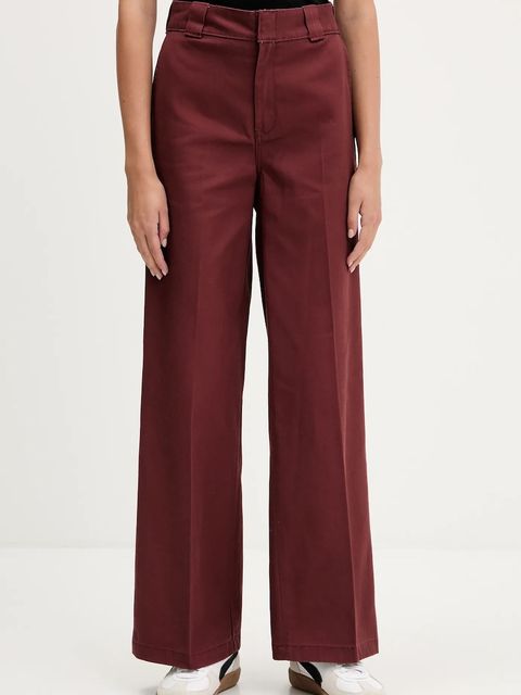 Dickies spodnie WIDE LEG WORK PANT W damskie kolor bordowy szerokie high waist DK0A4YSE - zdjęcie produktu nr 1