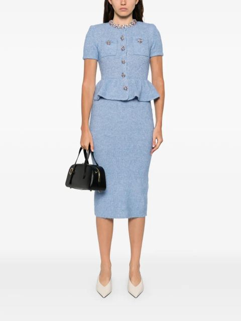 Self-Portrait peplum knitted midi resses - Blue