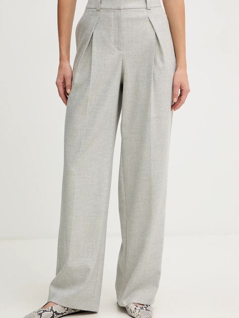 BOSS Orange spodnie z dodatkiem wełny damskie kolor szary proste high waist 50547679 - zdjęcie produktu nr 1