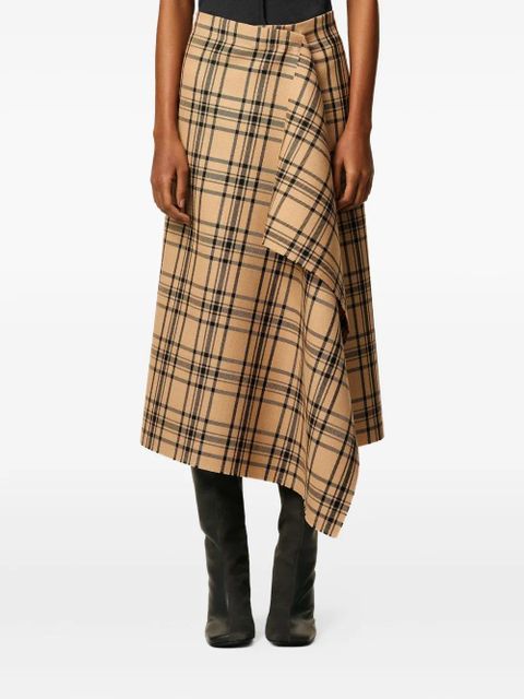 AMI Paris wool checked wrap midi skirt - Brown