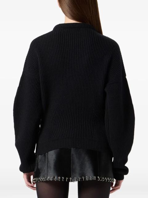 Blumarine ribbed buckle-fastening sweater - Black