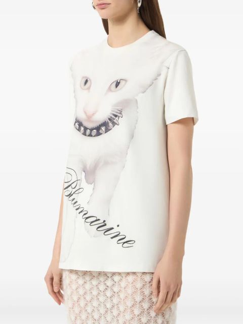 Blumarine Kitten-print jersey T-shirt - White