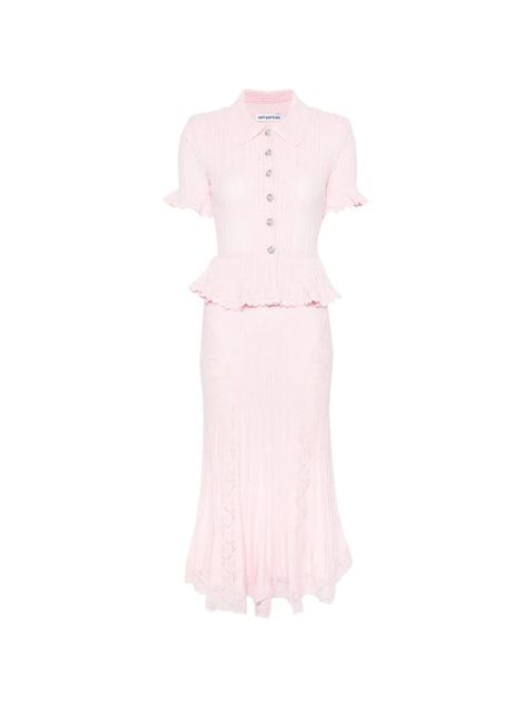 Self-Portrait pointelle peplum knit dress - Pink - zdjęcie produktu nr 1
