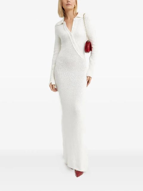 Aya Muse Helia long-sleeve button maxi dress - White