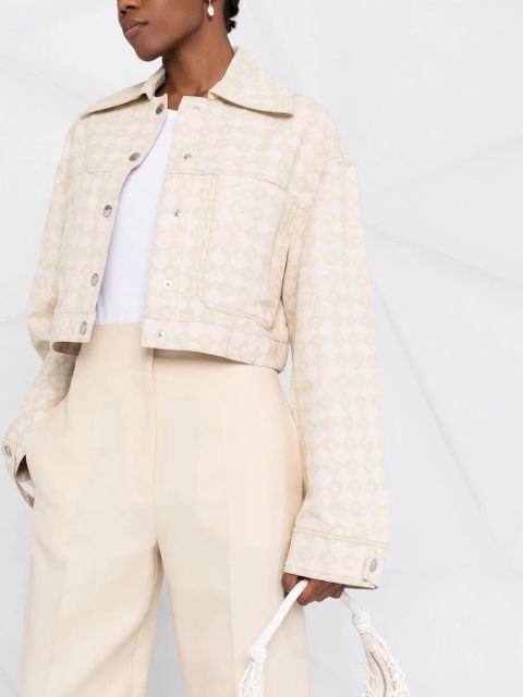 Nanushka logo pattern boxy denim jacket - Neutrals