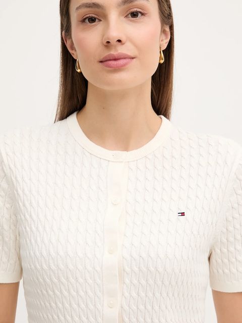 Tommy Hilfiger kardigan bawełniany damski kolor beżowy lekki WW0WW45707