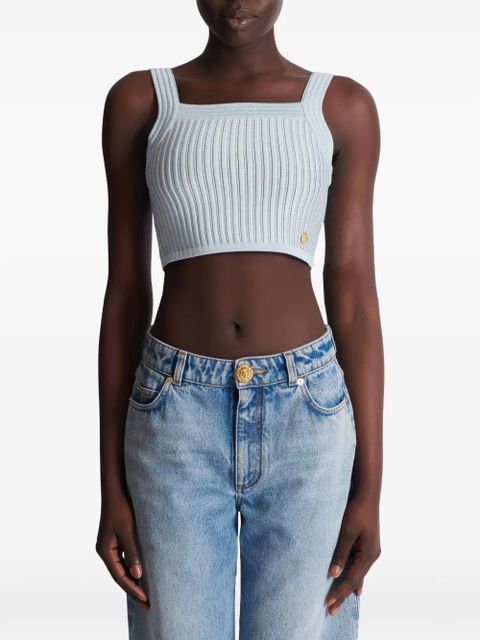 Balmain ribbed square-neck top - Blue