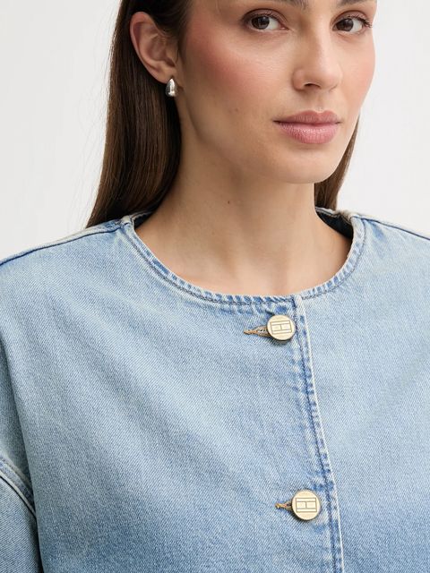 Tommy Hilfiger kurtka jeansowa kolor niebieski przejściowa WW0WW46740