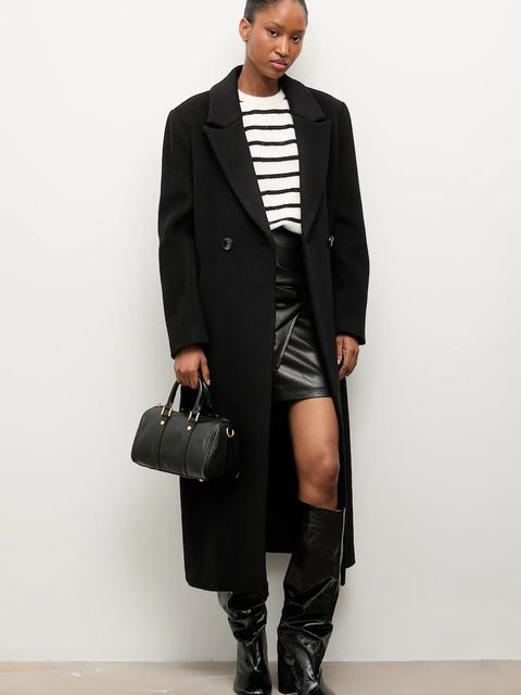 Answear.LAB płaszcz wełniany kolor czarny przejściowy dwurzędowy - zdjęcie produktu nr 1