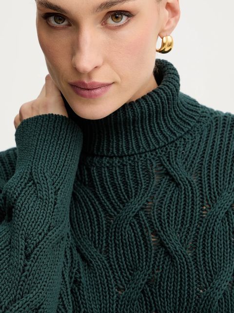 Armani Exchange sweter damski kolor zielony lekki z golfem XW000780 AF16638