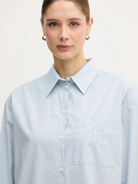 Calvin Klein Jeans koszula damska kolor niebieski relaxed z kołnierzykiem klasycznym LV047C143G