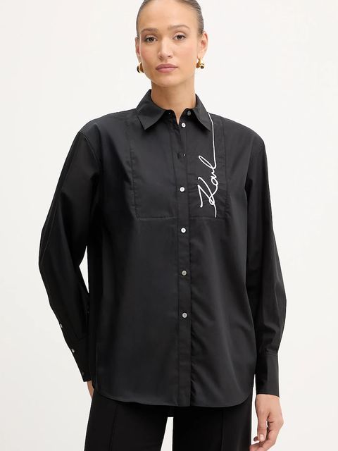 Karl Lagerfeld koszula damska kolor czarny relaxed z kołnierzykiem klasycznym A4W11014 - zdjęcie produktu nr 1