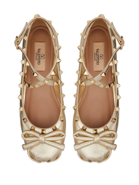 Valentino Garavani Rockstud leather ballerina shoes - Gold