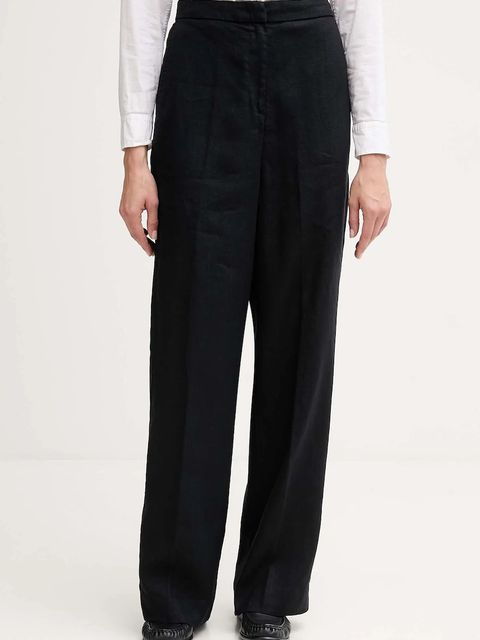 Tommy Hilfiger spodnie lniane damskie kolor czarny szerokie high waist WW0WW46823 - zdjęcie produktu nr 1